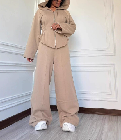 Cardigan Sweatshirt And Sports Wide-leg Pants Sets