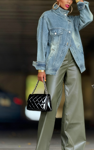 Irregular Slant Button Denim Jacket