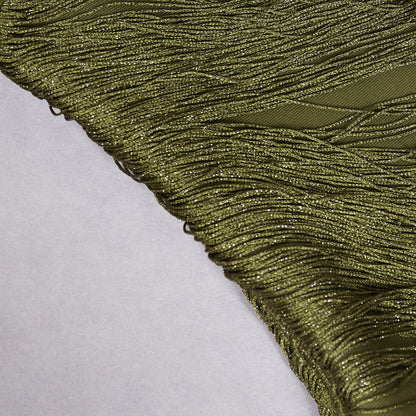 Sleeveless High-neck Fringe Paneled Top &Satin Skirt Set
