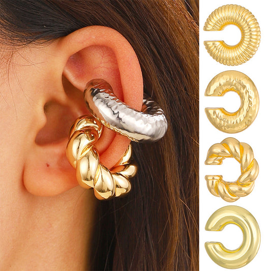 4 Pairs Chunky Gold Ear Cuff Earrings