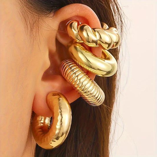 4 Pairs Chunky Gold Ear Cuff Earrings