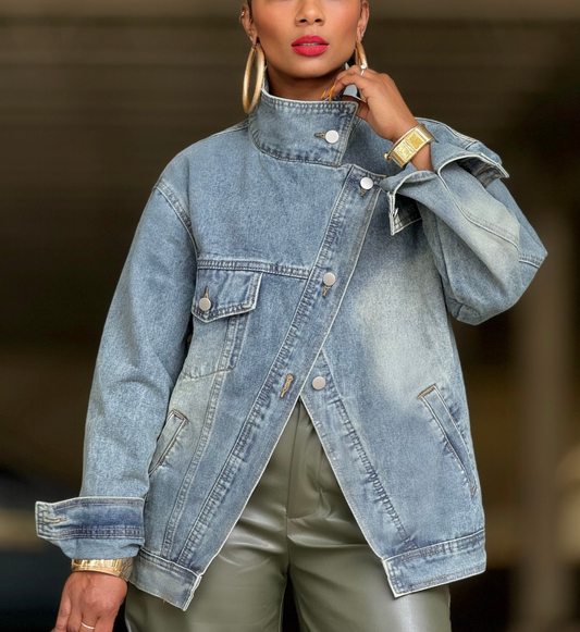 Irregular Slant Button Denim Jacket